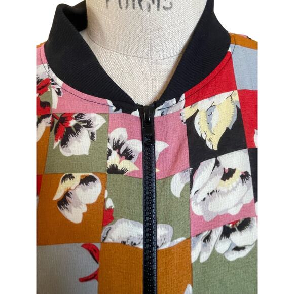 Vintage y2k ANNA SUI Silk Check & Floral Bomber Jacket Size 0 - Picture 3 of 4